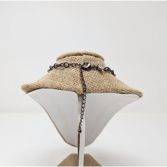 Chico's Necklace Gunmetal Silver Multi-Strand Layered Chain Oval Faux Jewel - Picture 5 of 6